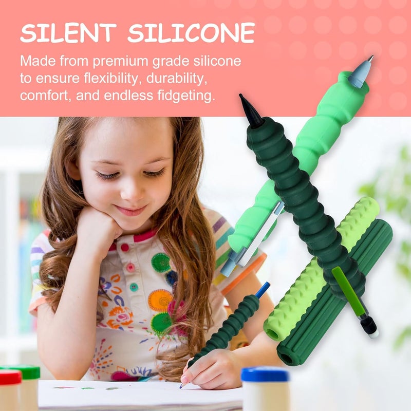 BTFSZ Pencil Grips, 4-Pack Textured Silicone Sleeves for Mechanical Pencils, Sensory Fidget ADHD Tool for Kids and Adults, Quiet Fidget Tools for Classroom Focus, Anxiety Relief (Green) - Image 4